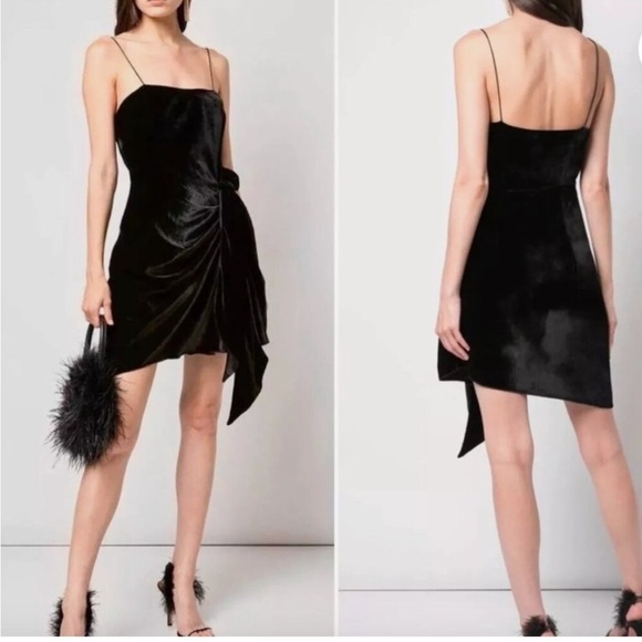 NWT Cinq a Sept Kiki Black Velvet Bow Mini Dress - Picture 1 of 12